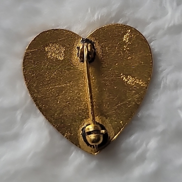 1920s antique gold tone metal red enamel heart brooch pin boy scouts - Picture 2 of 4